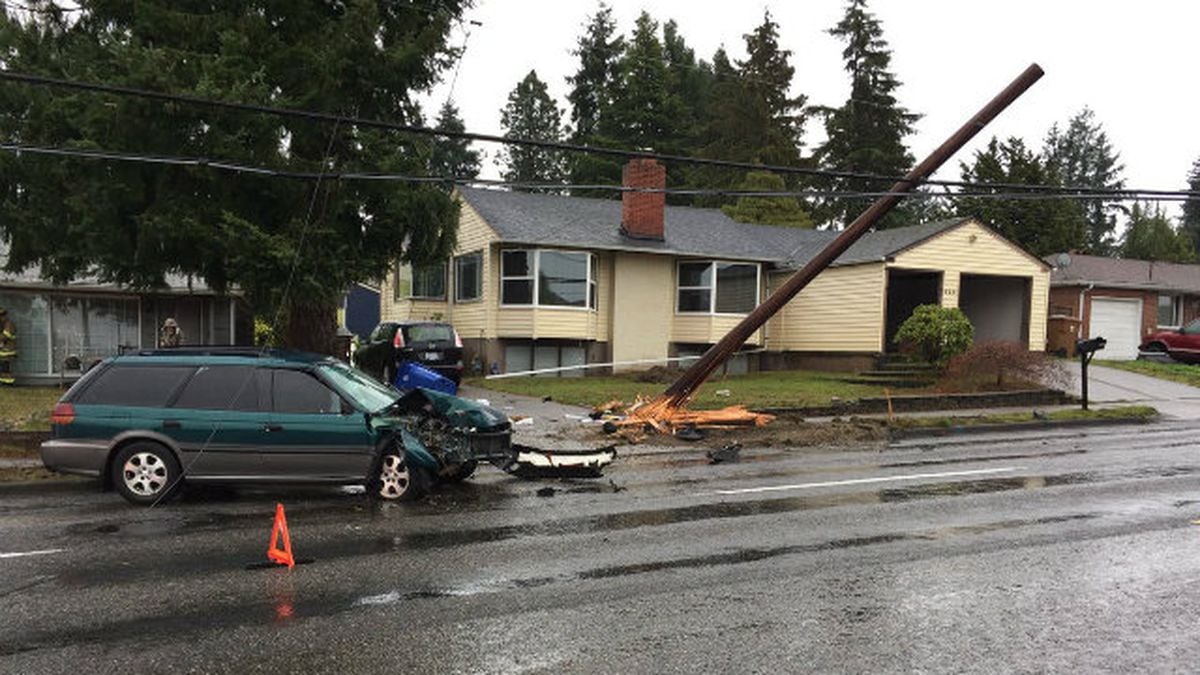Car crash brings down power lines