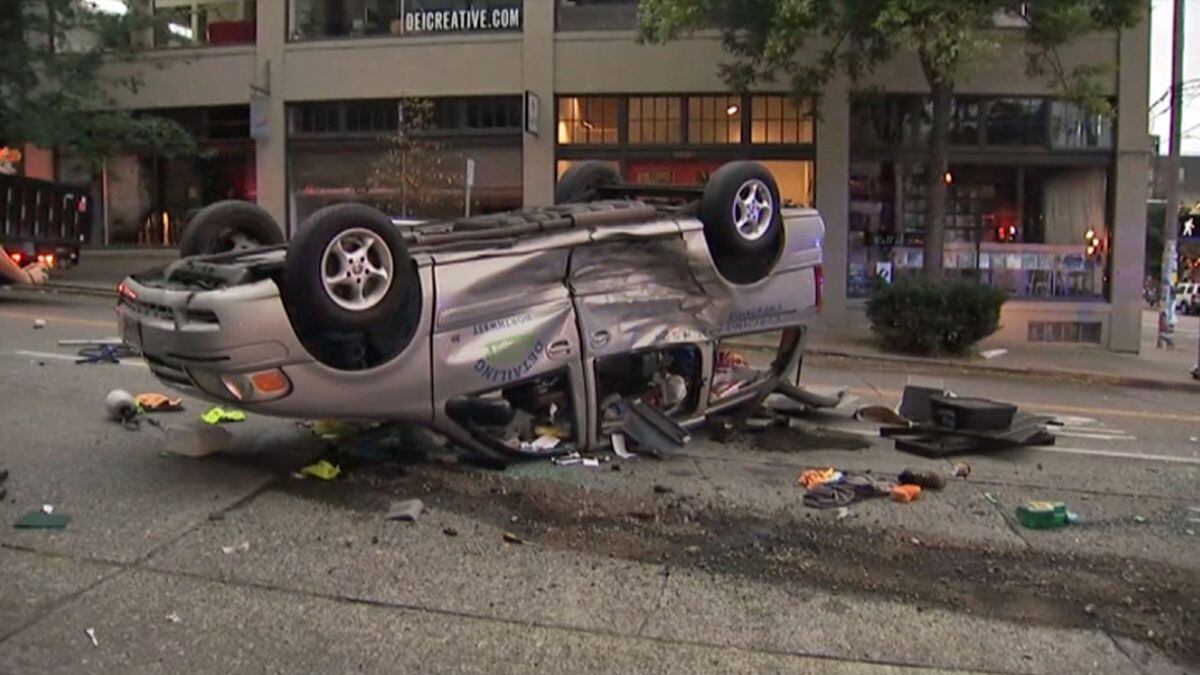 Car rolls over in crash near Capitol Hill neighborhood