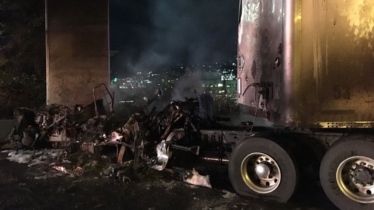 Semitruck catches fire after crash, closes I5 express lanes for hours