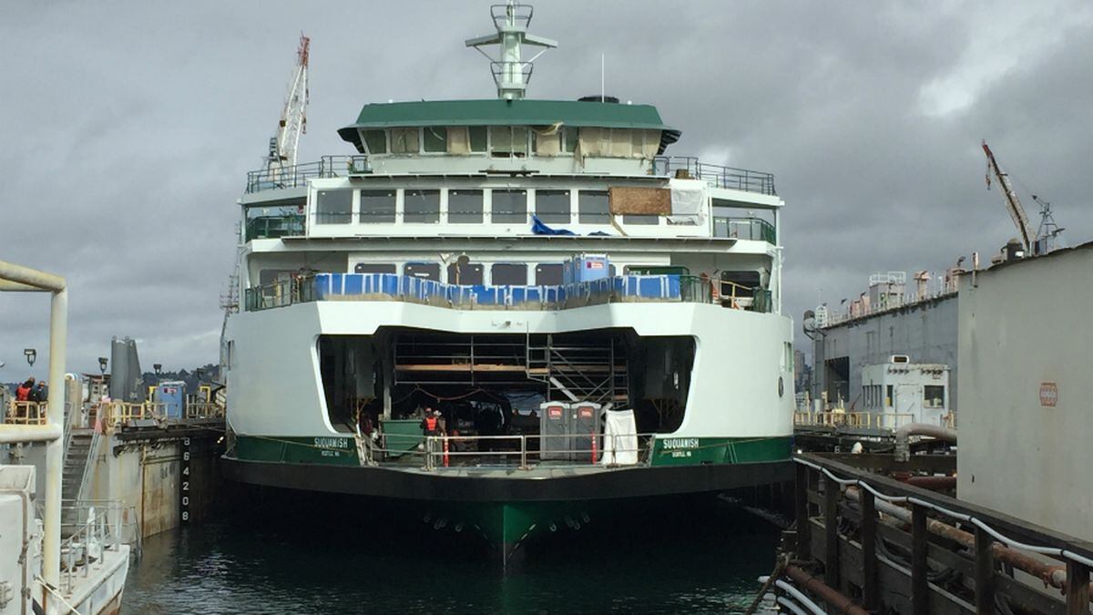 New 122 million Washington State Ferry floats for first time