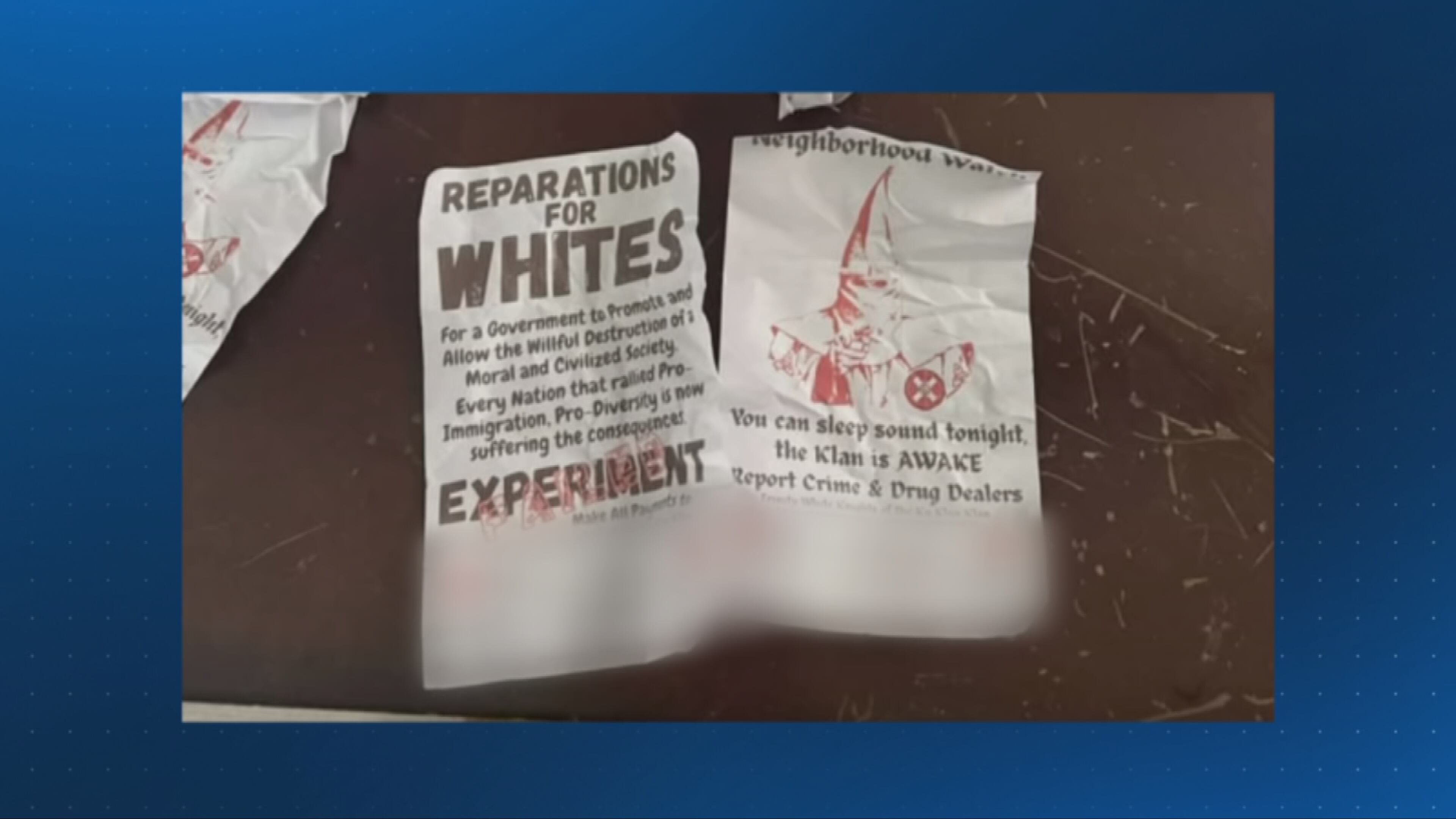 Flyers with information about Ku Klux Klan found on PA college